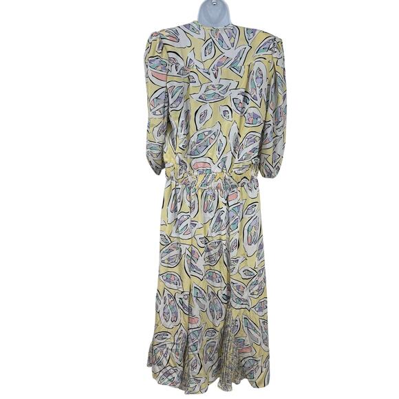 VTG Anthony Sicari Midi Dress 12 Pastel Faux Wrap Pleat Detail Smocked Waist 80s - Picture 8 of 11